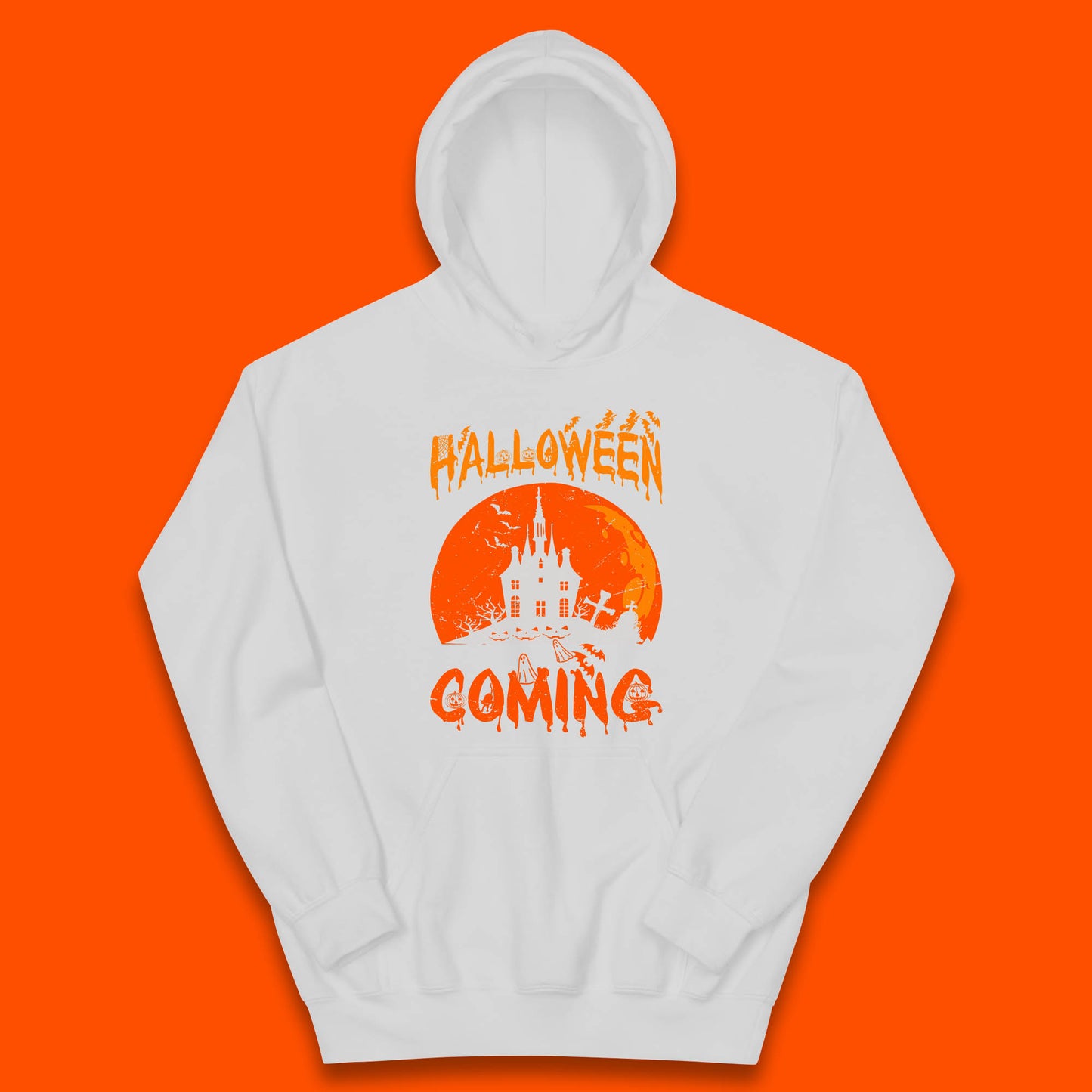 Halloween Coming Horror Scary Ghost Haunted House Spooky Season Kids Hoodie