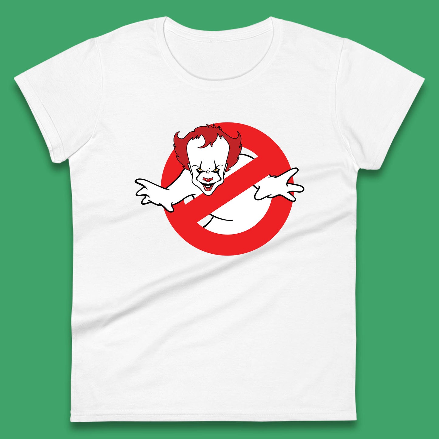 The Real Ghostbusters No Ghost Halloween IT Pennywise Clown Movie Mashup Parody Womens Tee Top