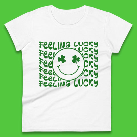 Feeling Lucky Smiley Shamrock Womens T-Shirt