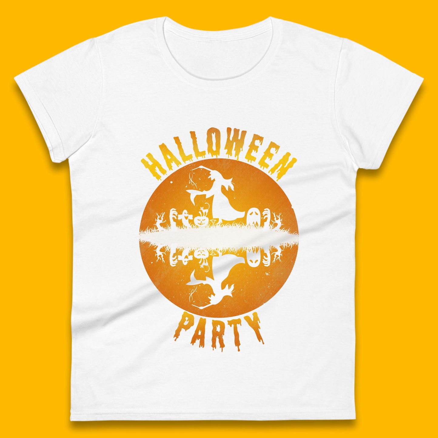 Halloween Party Flying Witch Horror Scary Spooky Season Scary Boo With Full Moon Womens Tee Top