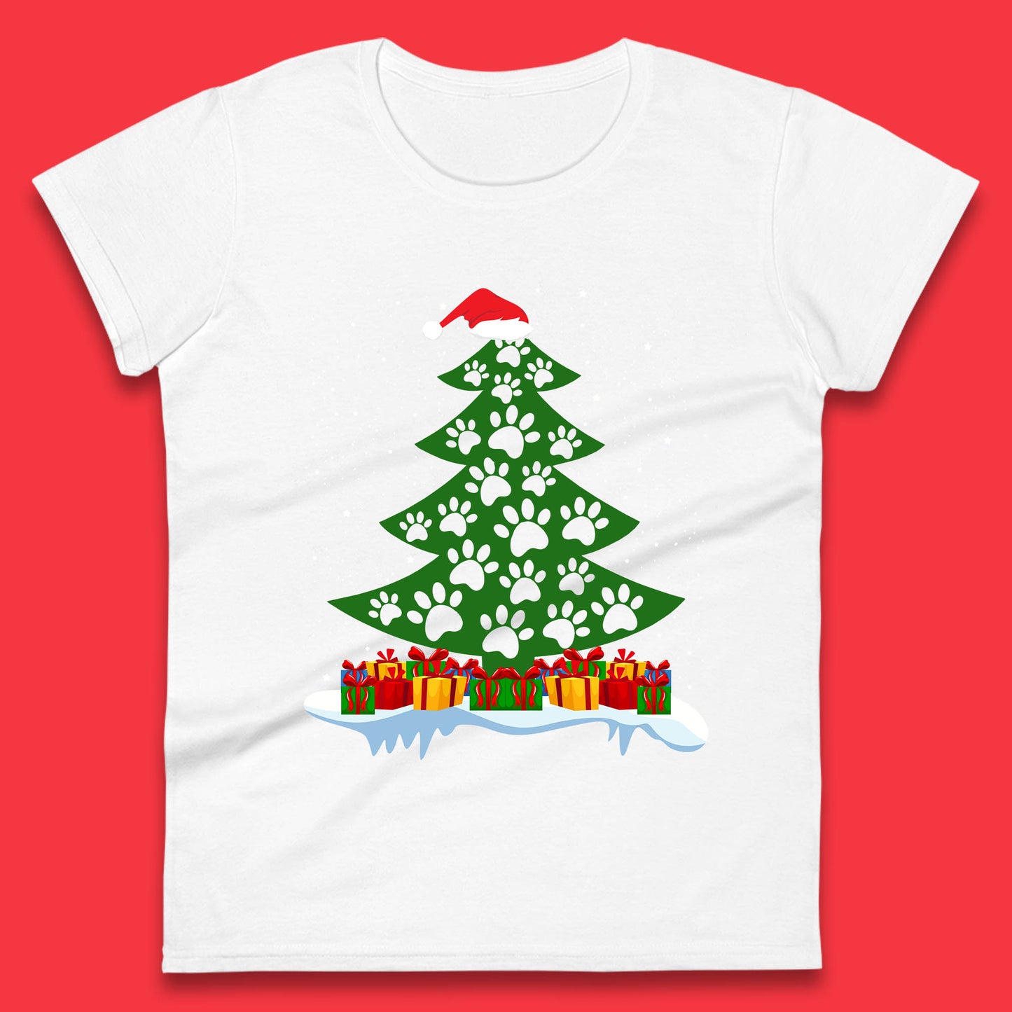 christmas tree with paw prints of dogs t shirt