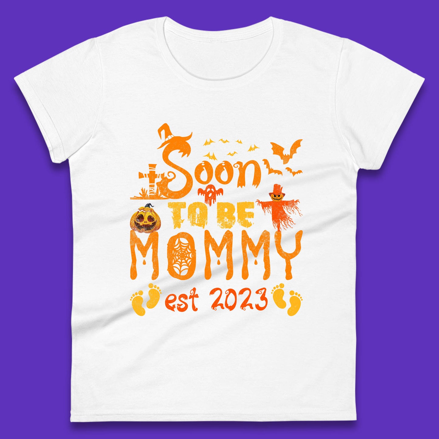 Soon To Be Mommy Est 2023 Halloween Pregnancy Announcement Expecting Mom Womens Tee Top
