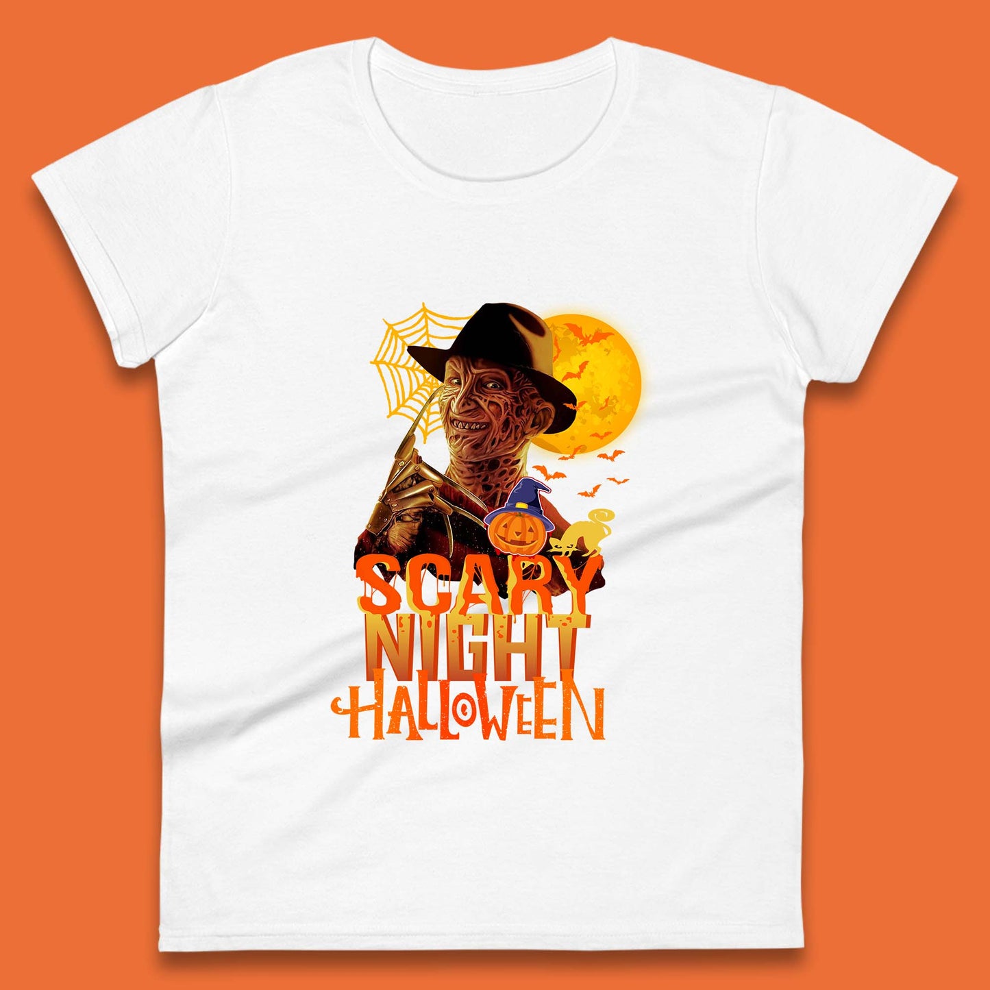 Scary Night Halloween Freddy Krueger Horror Movie Character Spooky Season Womens Tee Top
