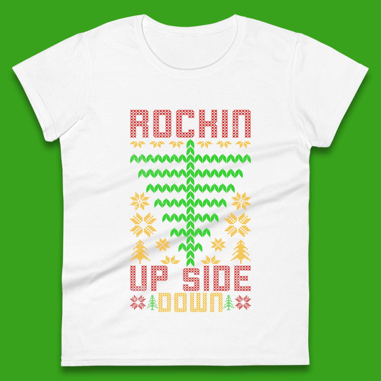 Rockin Up Side Down Christmas Tree Stranger Things Womens T Shirt