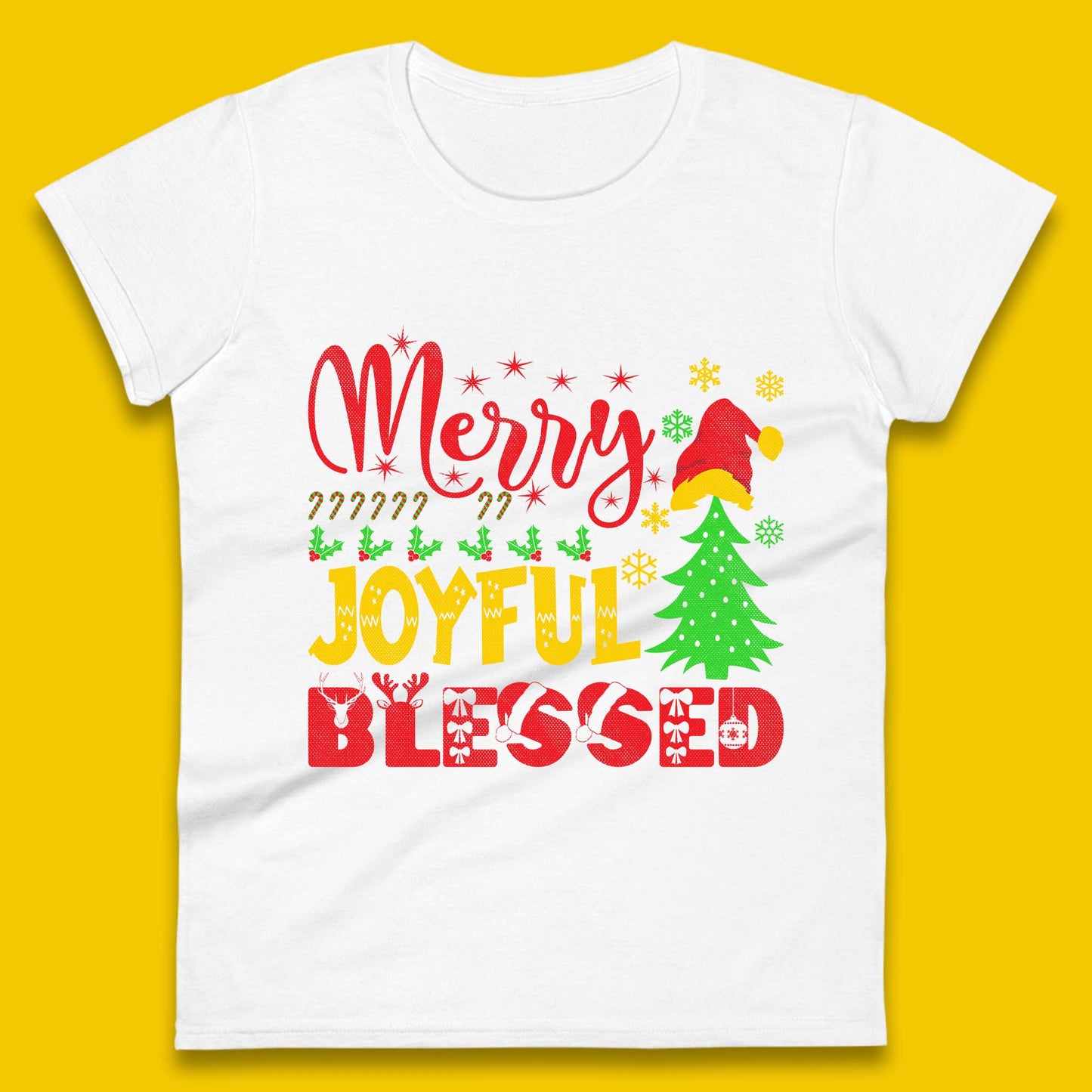 Merry Joyful Blessed Christmas Womens T-Shirt