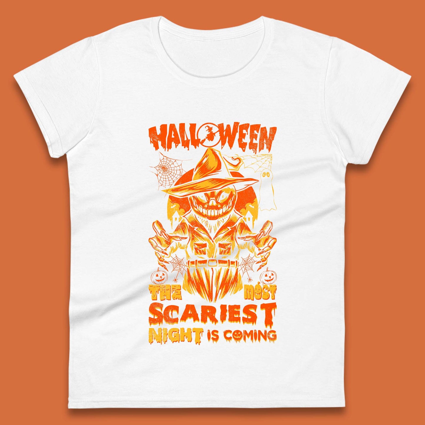 Halloween The Most Scariest Night Is Coming Halloween Scarecrow Jack O Lantern Scary Night Womens Tee Top