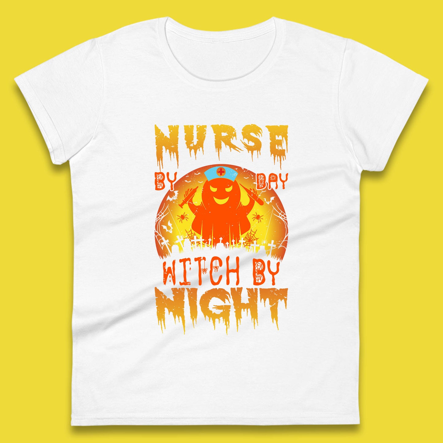 Nurse By Day Witch By Night Halloween Nurse Witch Ghost Costume Womens Tee Top