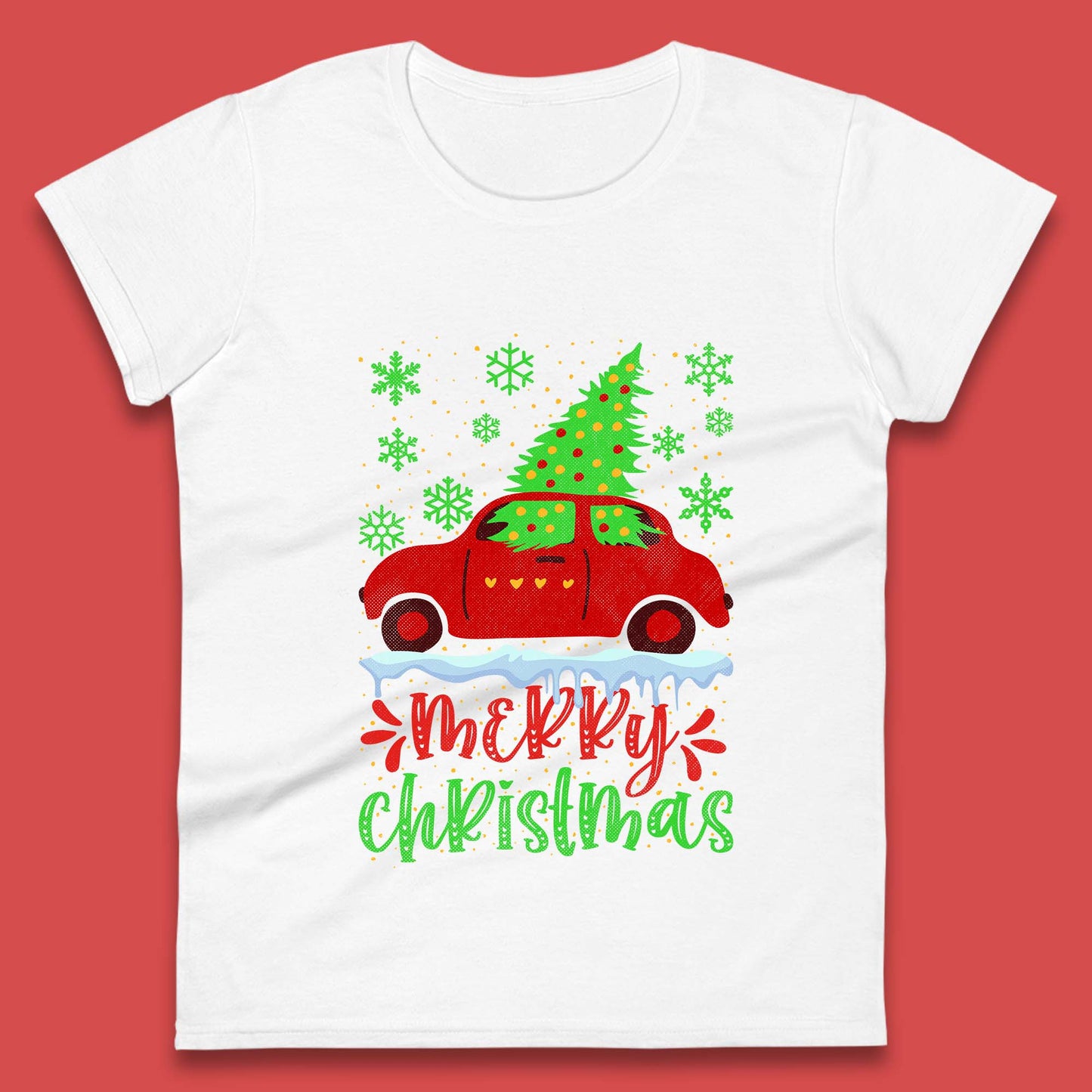 merry christmas red car t shirt