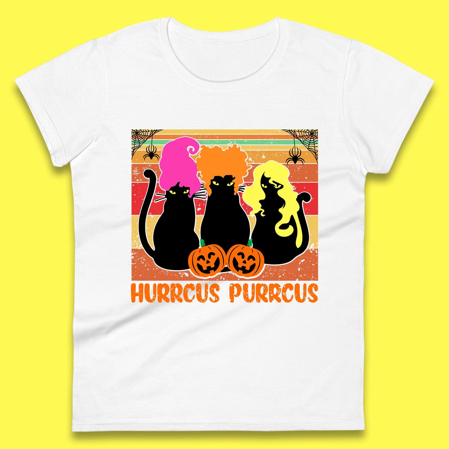 Vintage Halloween Witches Hurrcus Purrucs Scary Cat Horror Pumpkin Faces Hocus Pocus Halloween Costume Womens Tee Top