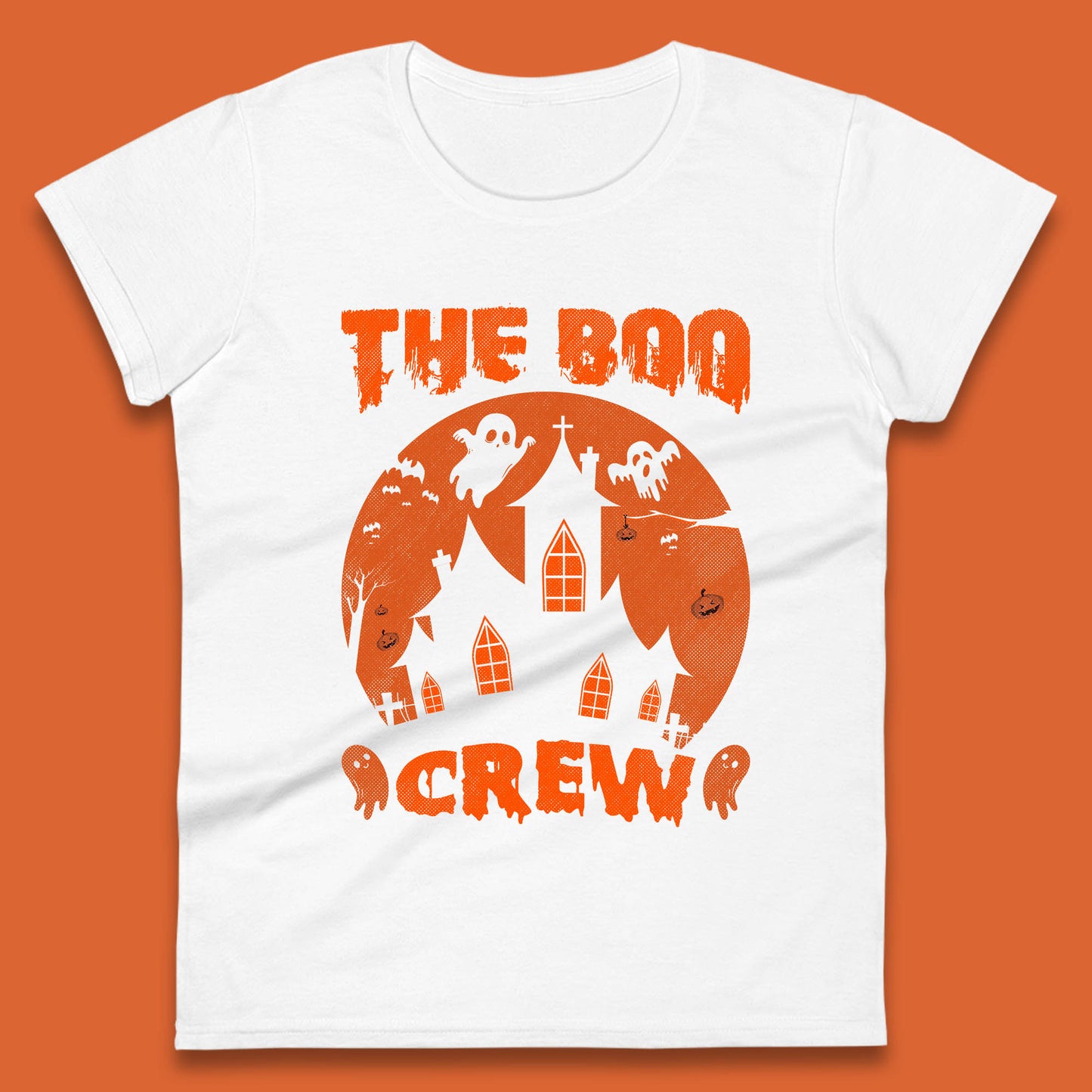 The Boo Crew Halloween Boo Squad Matching Costume Haunted House Horror Boo Ghost Womens Tee Top