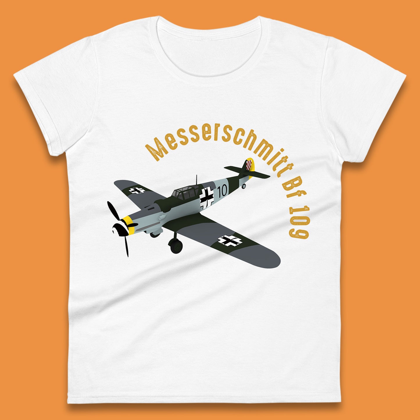 Messerschmitt Bf 109 Fighter Aircraft Vintage Retro Military Fighter Jets World War Remembrance Day Womens Tee Top
