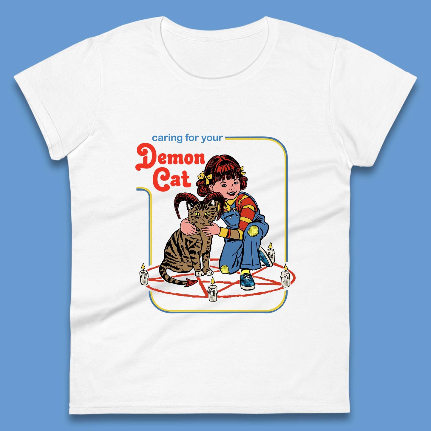 Caring For Your Demon Cat Creepy Incantation Halloween Aesthetic Cat Womens Tee Top