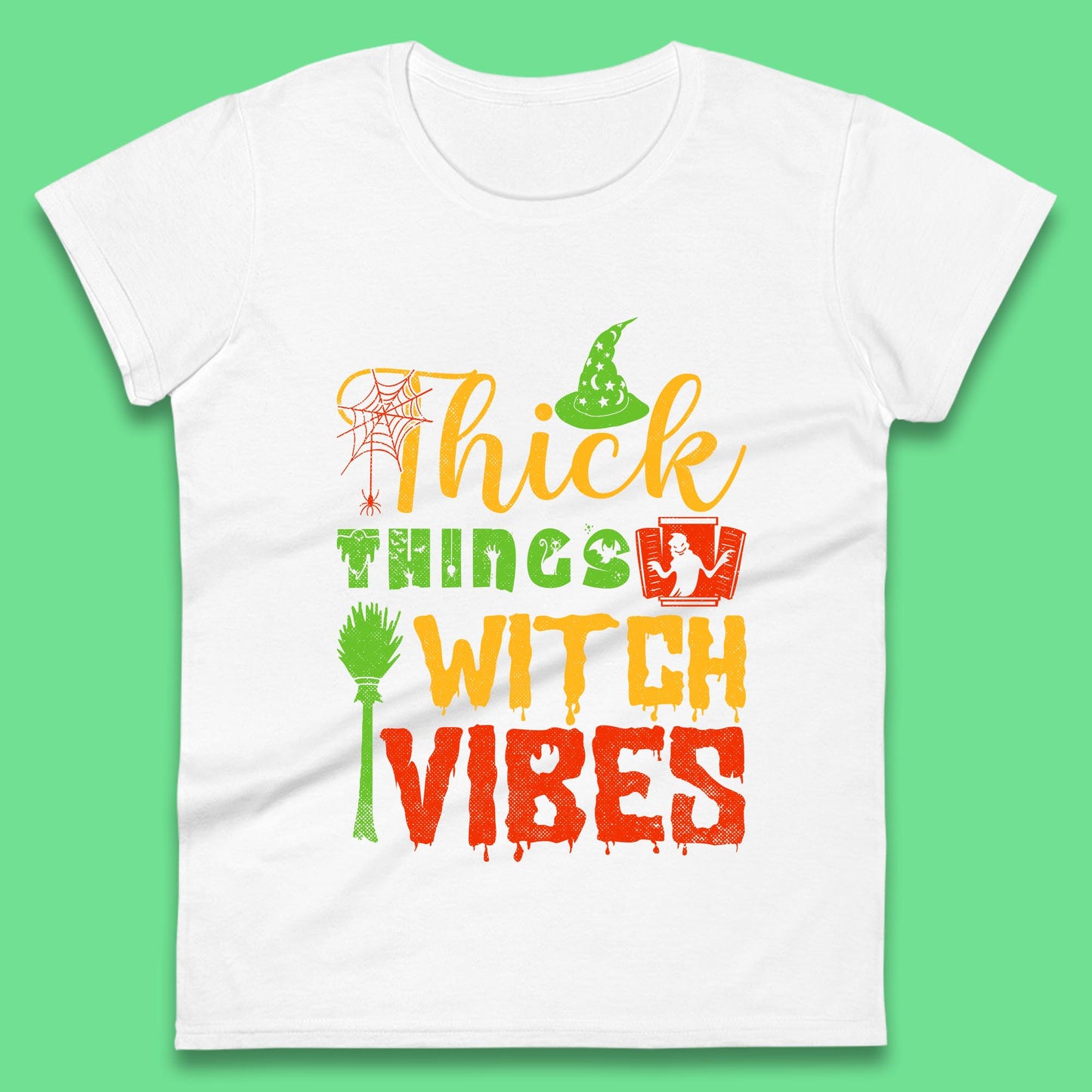 Thick Things Witch Vibes Halloween Magic Spooky Witches Witchcraft Womens Tee Top