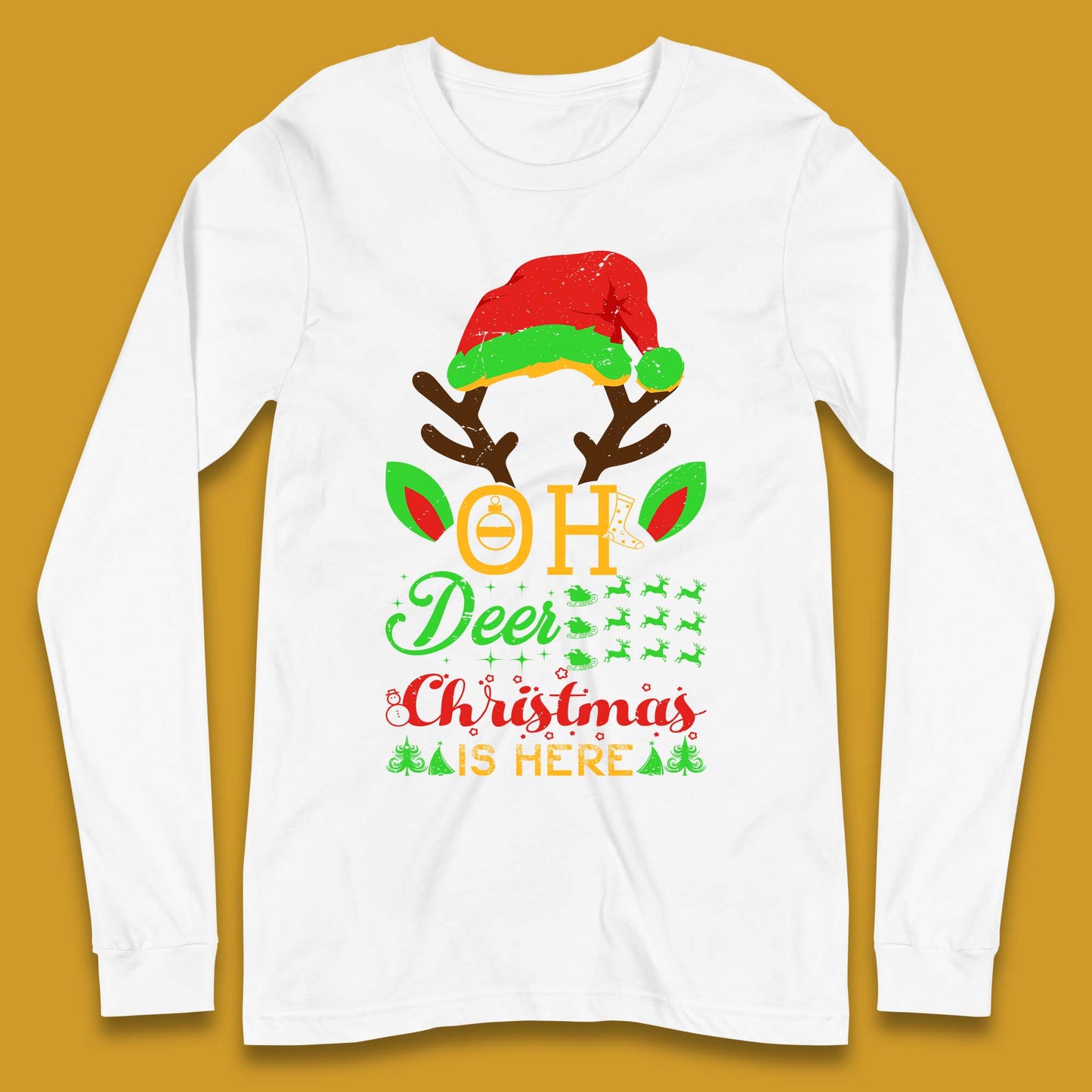 oh deer christmas is here long sleeve tee