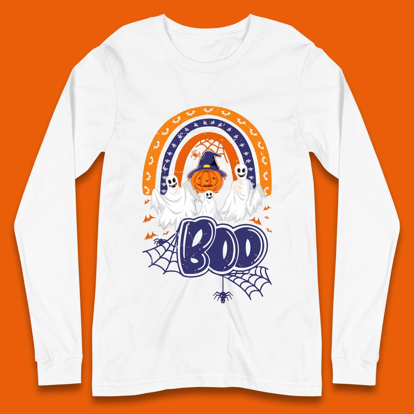 Halloween Boo Ghosts With Witch Pumpkin Scary Spooky Season Long Sleeve T Shirt