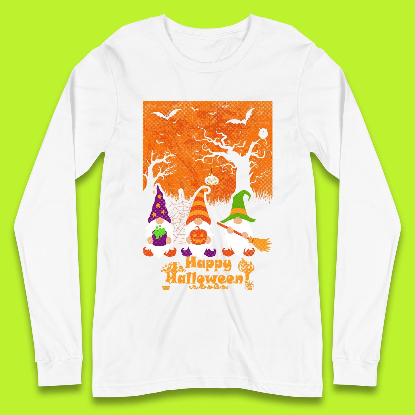 Happy Halloween Gnomies Spooky Witch Gnomes Scary Halloween Trees Gnome Lover Long Sleeve T Shirt