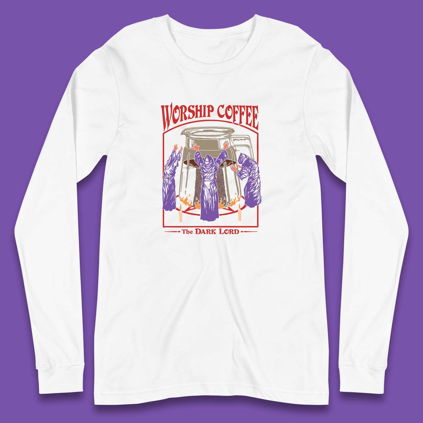 Worship Coffee The Dark Lord Aesthetic Vintage Coffee Retro Halloween Coffee Lover Faith Long Sleeve T Shirt