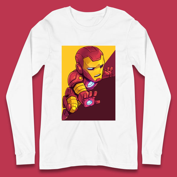 Flying Chibi Iron Man Superhero Marvel Avengers Comic Book Character Iron-Man Marvel Comics Long Sleeve T Shirt