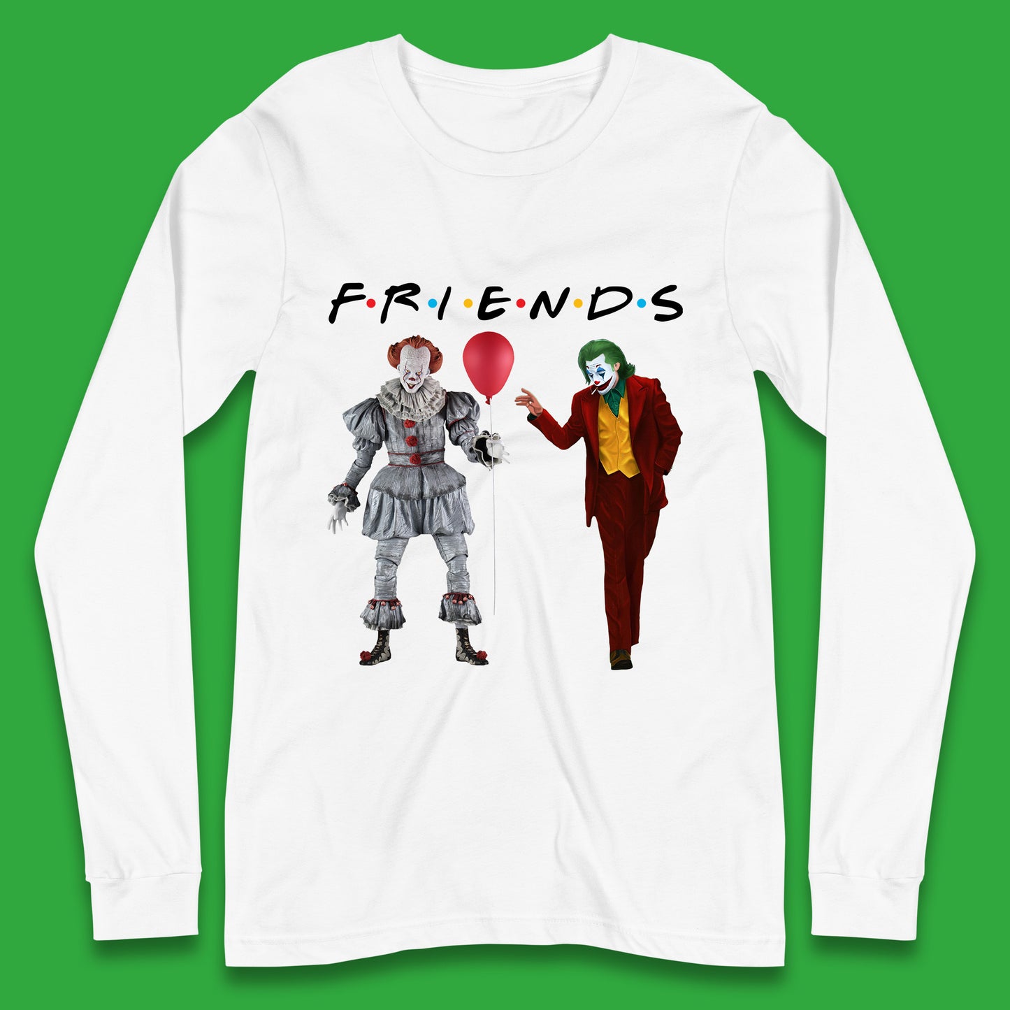IT Pennywise Clown And Joker Friends Inspired Horror Scary Halloween Movie Characters Long Sleeve T Shirt