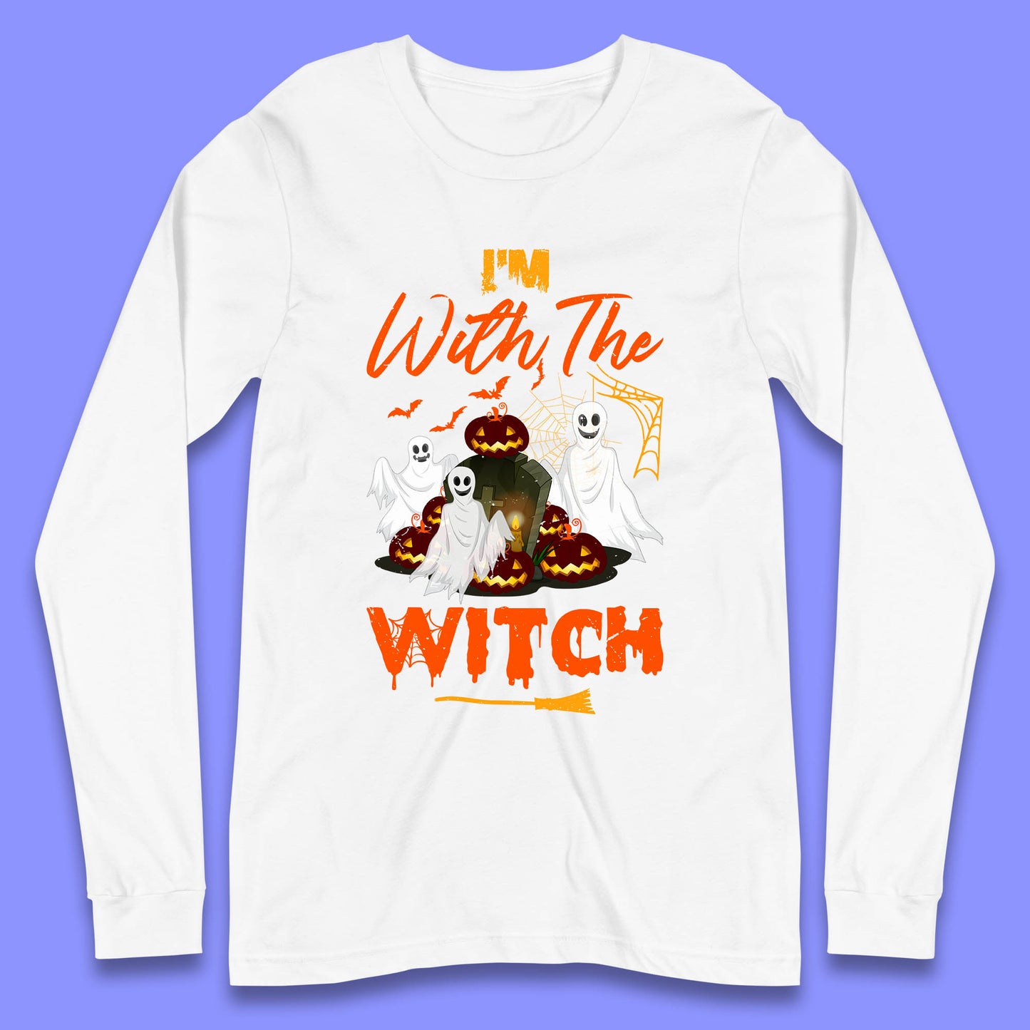I'm With The Witch Halloween Ghosts With Jack-O-Lantern Horror Pumpkins Long Sleeve T Shirt