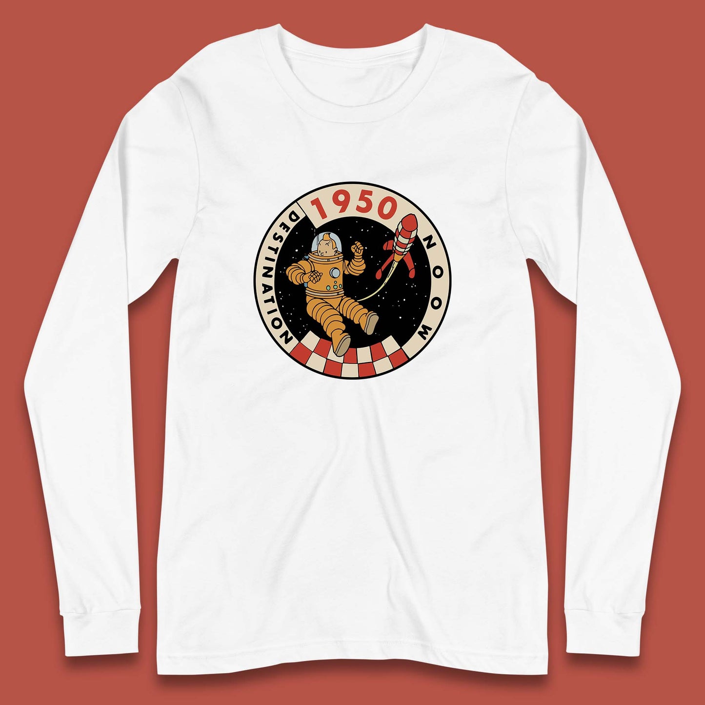 Destination Moon 1950 Astronaut Tintin The Lunar Rocket Retro Comic Space Adventure Long Sleeve T Shirt