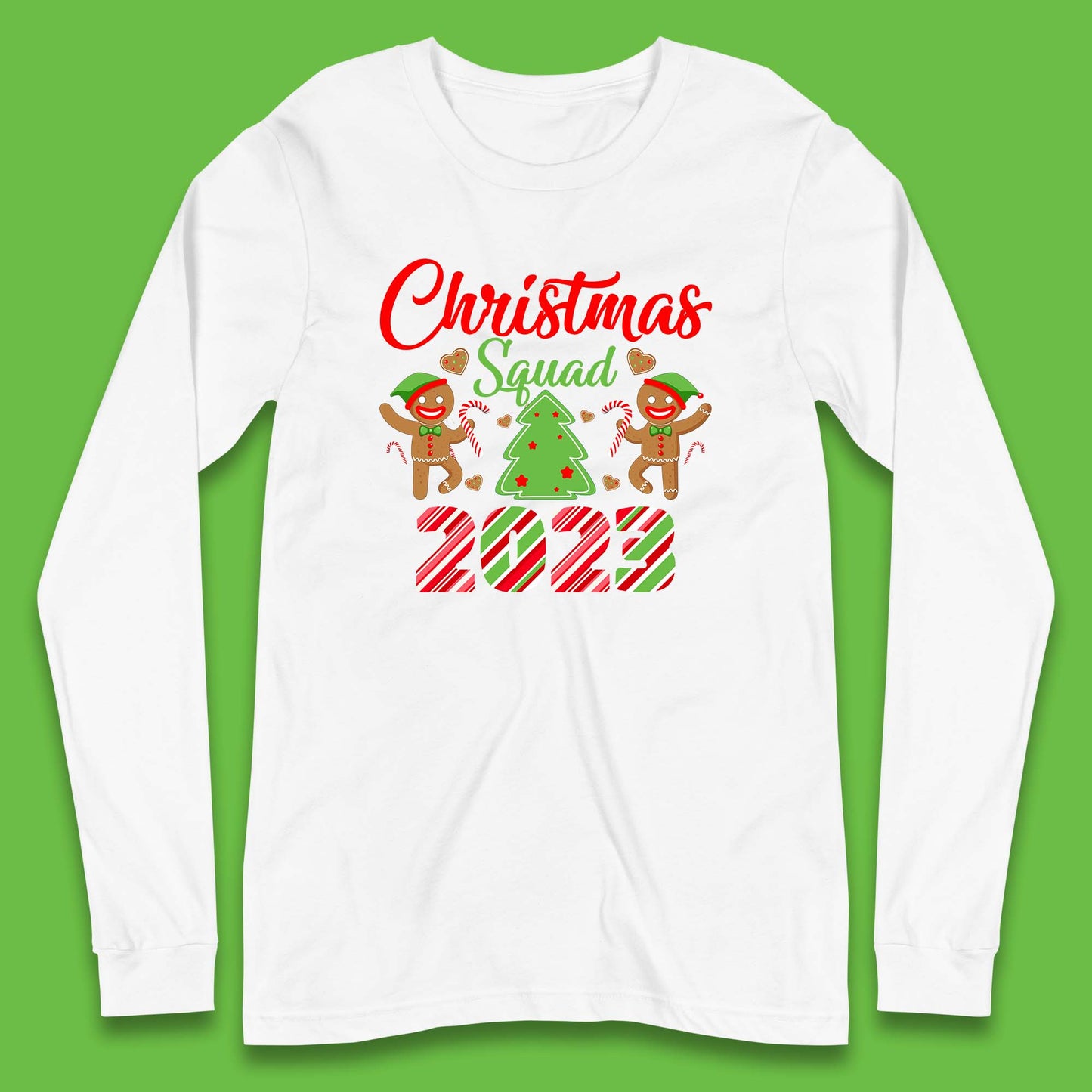 Christmas Squad 2023 Christmas Tree Xmas Gingerbread Man with Candy Cane Long Sleeve T Shirt