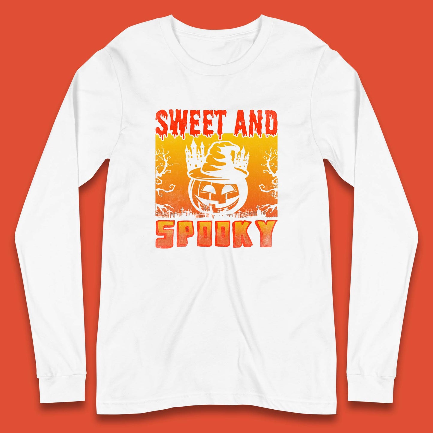 Sweet And Spooky Happy Halloween Witch Hat Pumpkin Horror Scary Season Long Sleeve T Shirt