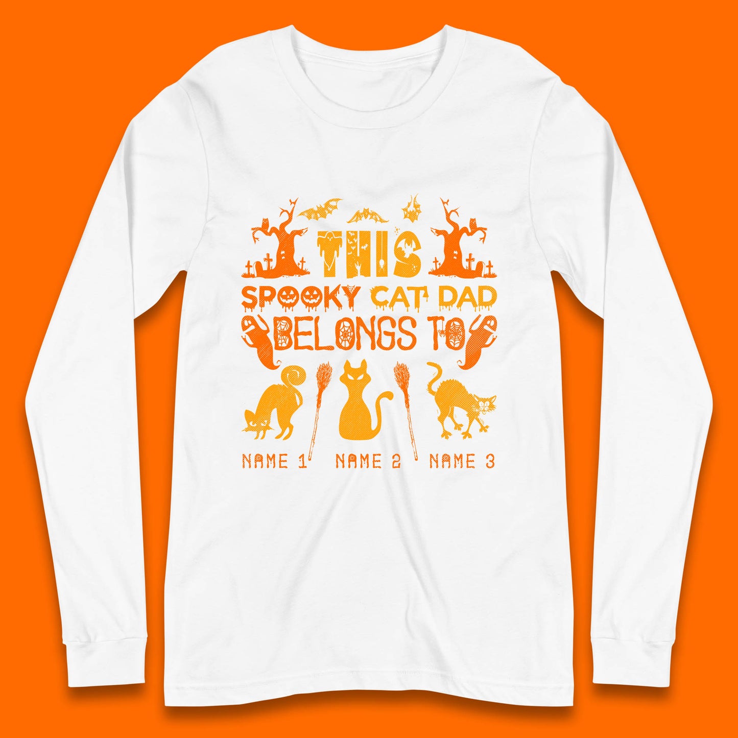 Personalised Halloween This Spooky Cat Dad Belongs To Your Cat Name Customized Halloween Cat Long Sleeve T Shirt