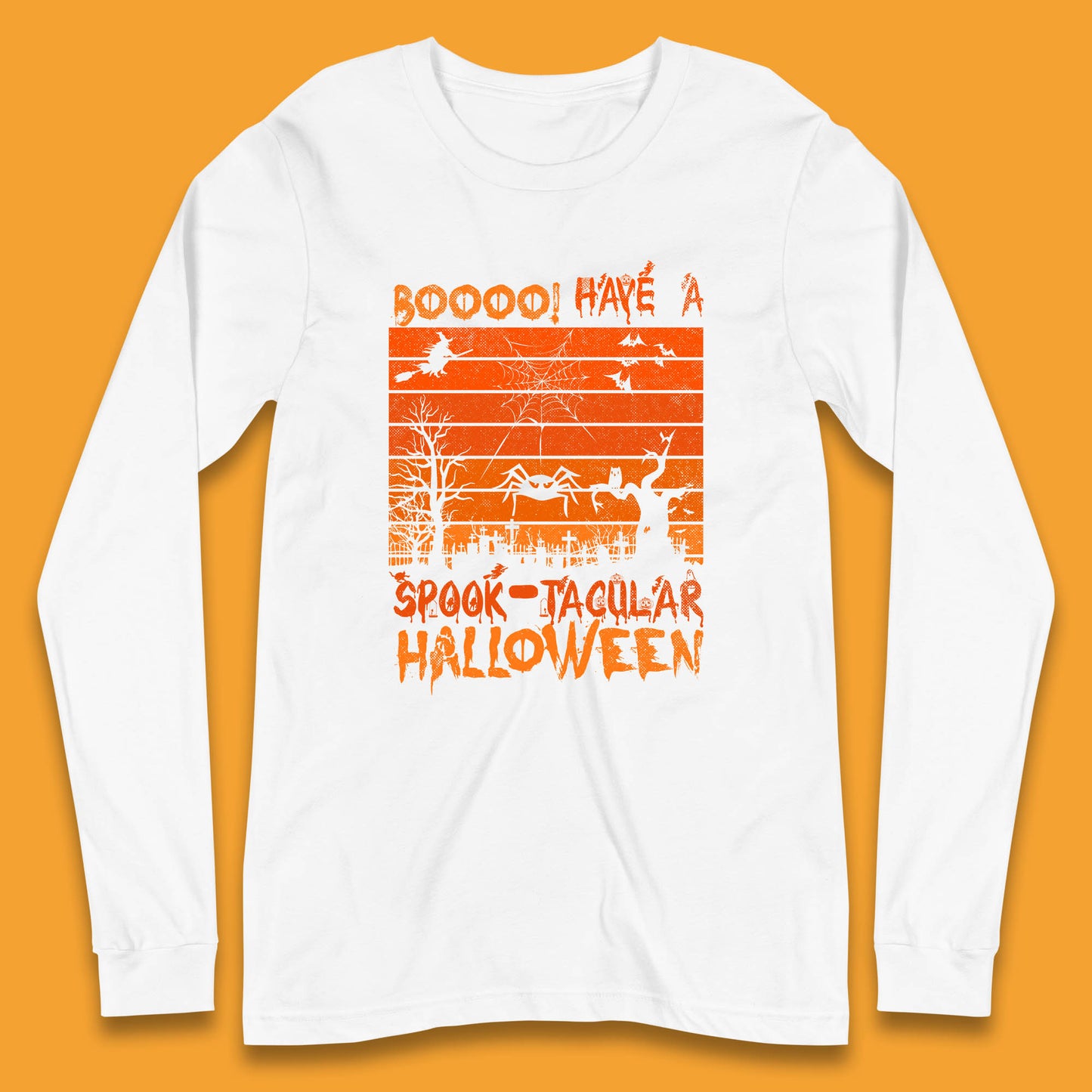 Booo Have A Spook Tacular Halloween Graveyards With Dead Tree Horror Scary Long Sleeve T Shirt