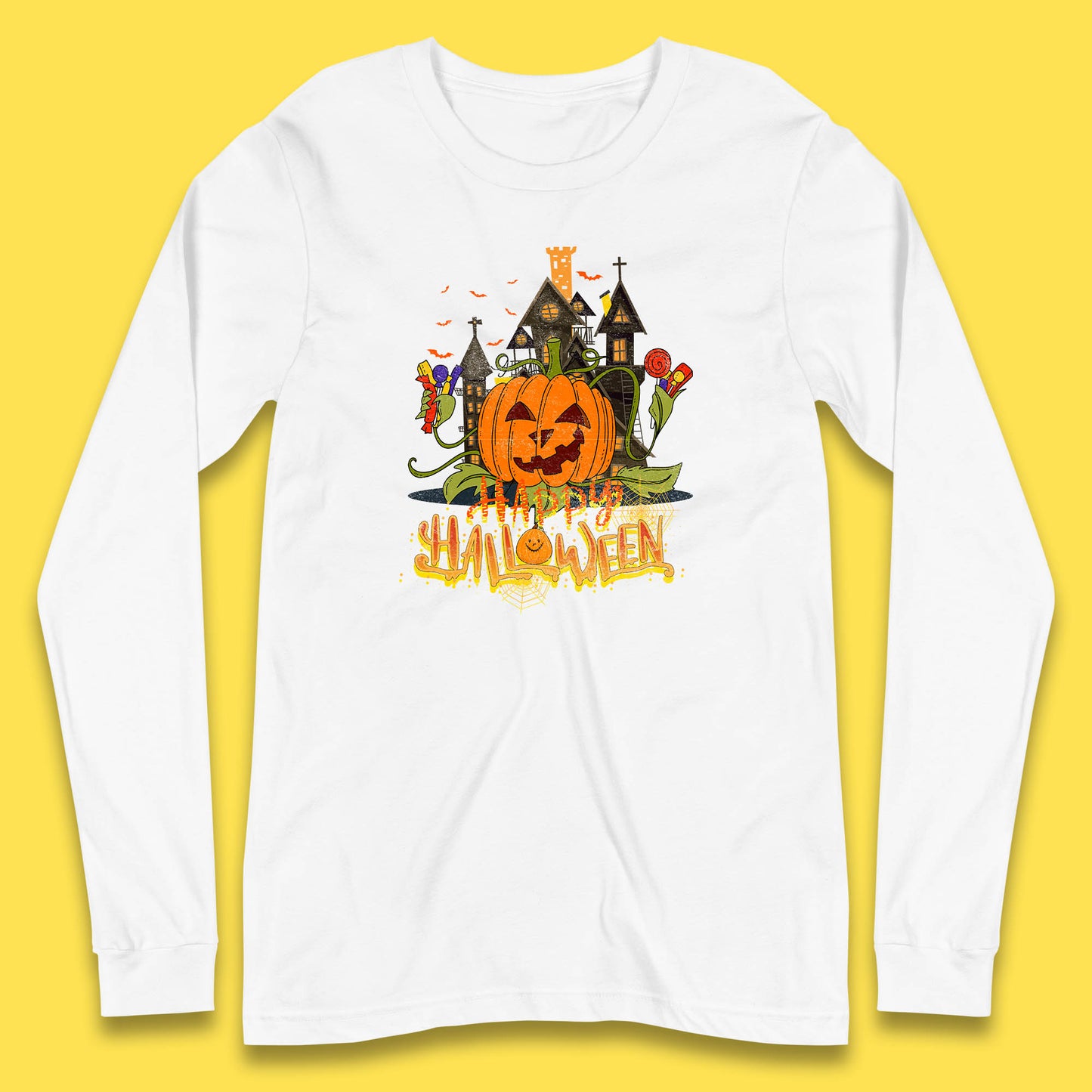 Happy Halloween Spooky Haunted House Halloween Pumpkin Horror Scary Jack-o-lantern Long Sleeve T Shirt