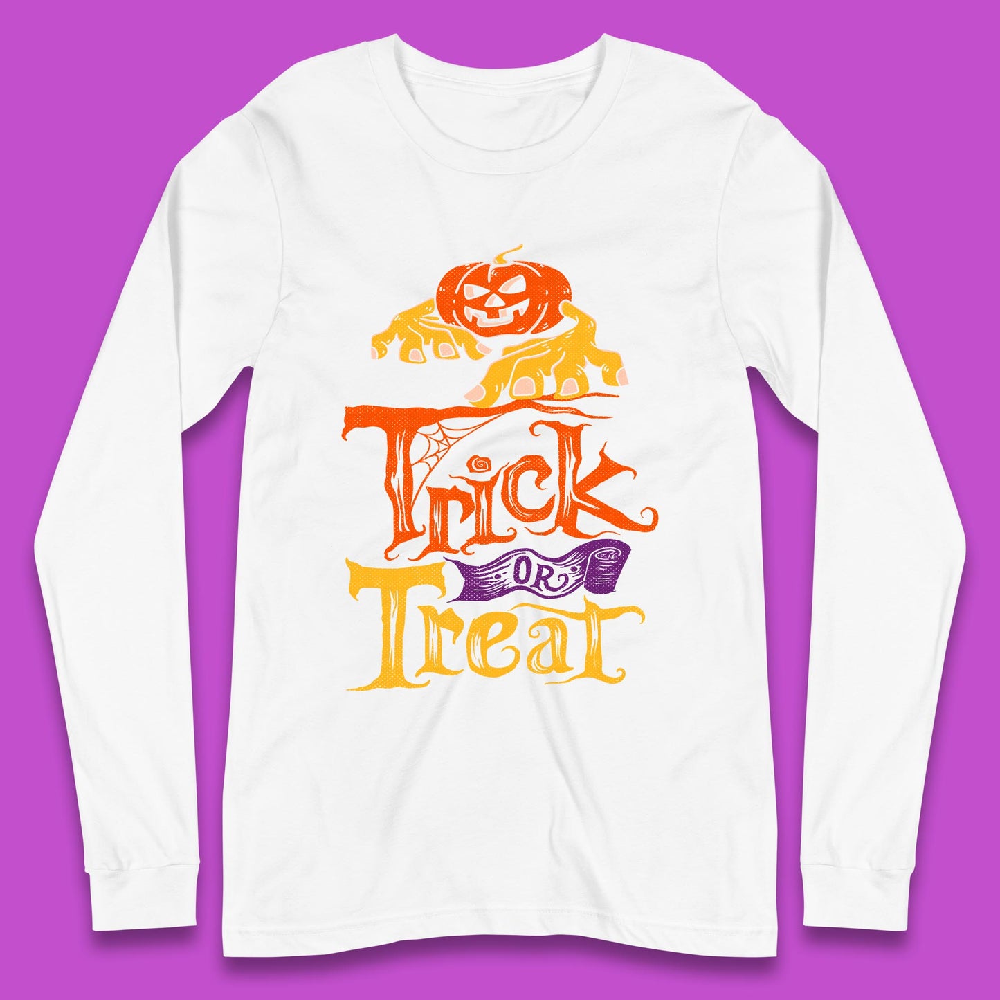 Halloween Trick Or Treat Horror Scary Evil Pumpkin With Zombie Hands Long Sleeve T Shirt
