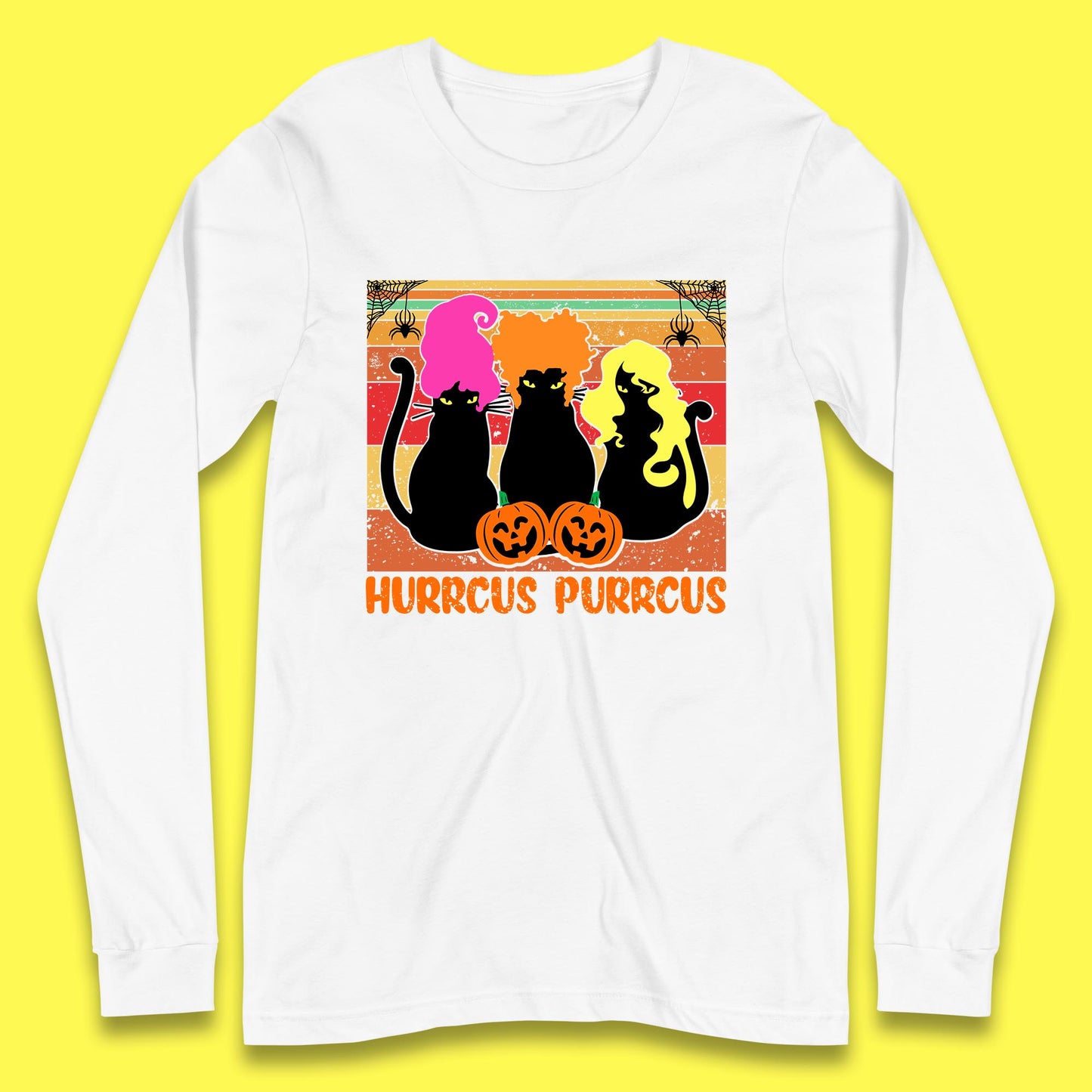 Vintage Halloween Witches Hurrcus Purrucs Scary Cat Horror Pumpkin Faces Hocus Pocus Halloween Costume Long Sleeve T Shirt