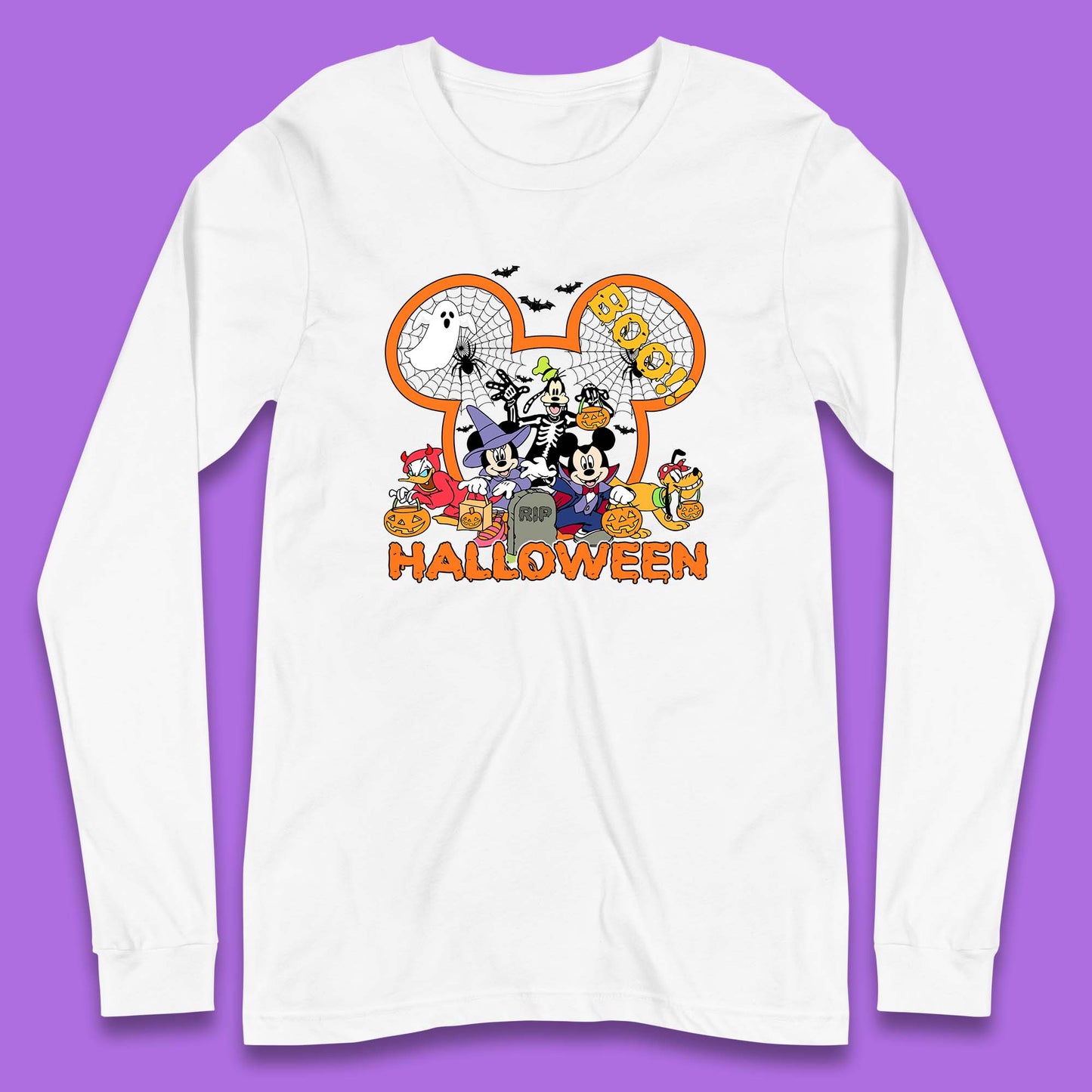 Disney Halloween Mickey Mouse Minnie Mouse Boo Ghost Friends Donald Duck Pluto Goofy Cartoon Disneyland Trip Long Sleeve T Shirt