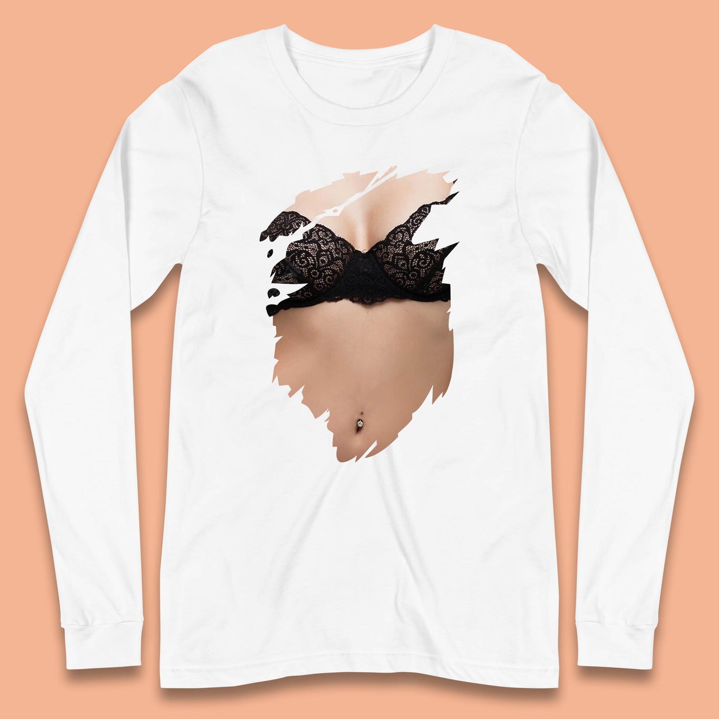 Beautiful Sexy Glamour Blonde Girl Stylish Trendy Summer Fashion Sexy Bra Long Sleeve T Shirt