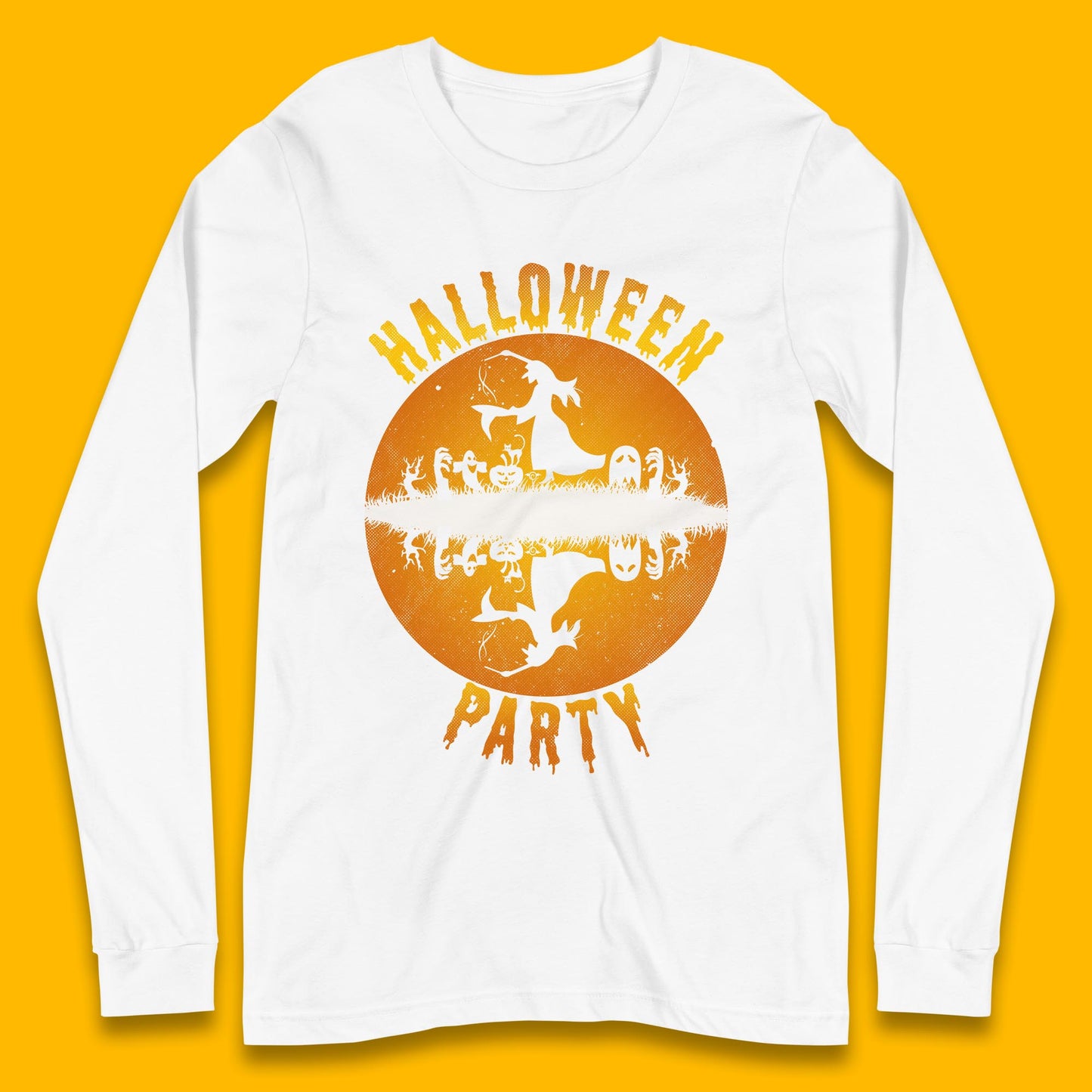 Halloween Party Flying Witch Horror Scary Spooky Season Scary Boo With Full Moon Long Sleeve T Shirt