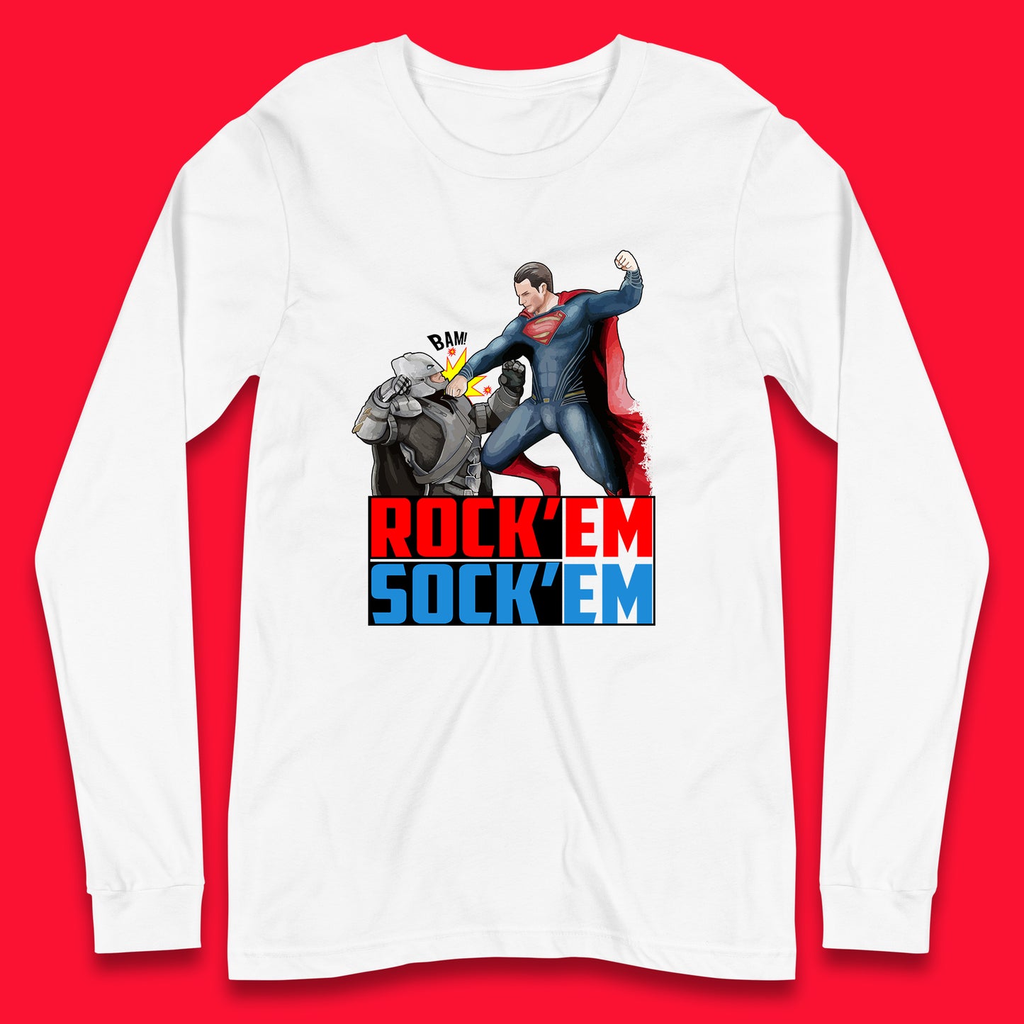 Rock'Em Sock'Em Batman V Superman Dawn Of Justice DC Comics Superheroes Fighting The Ultimate Face Off Long Sleeve T Shirt