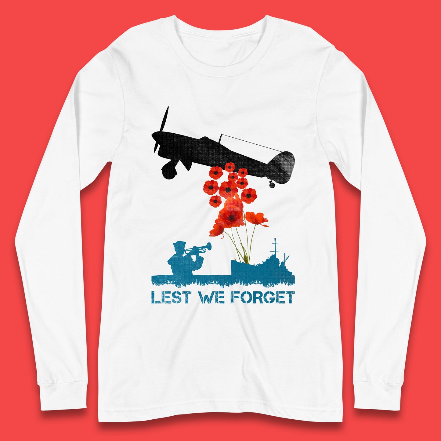 Lest We Forget Remembrance Day Veterans British Armed Forces Poppy Flower Royal Aircraft Long Sleeve T Shirt