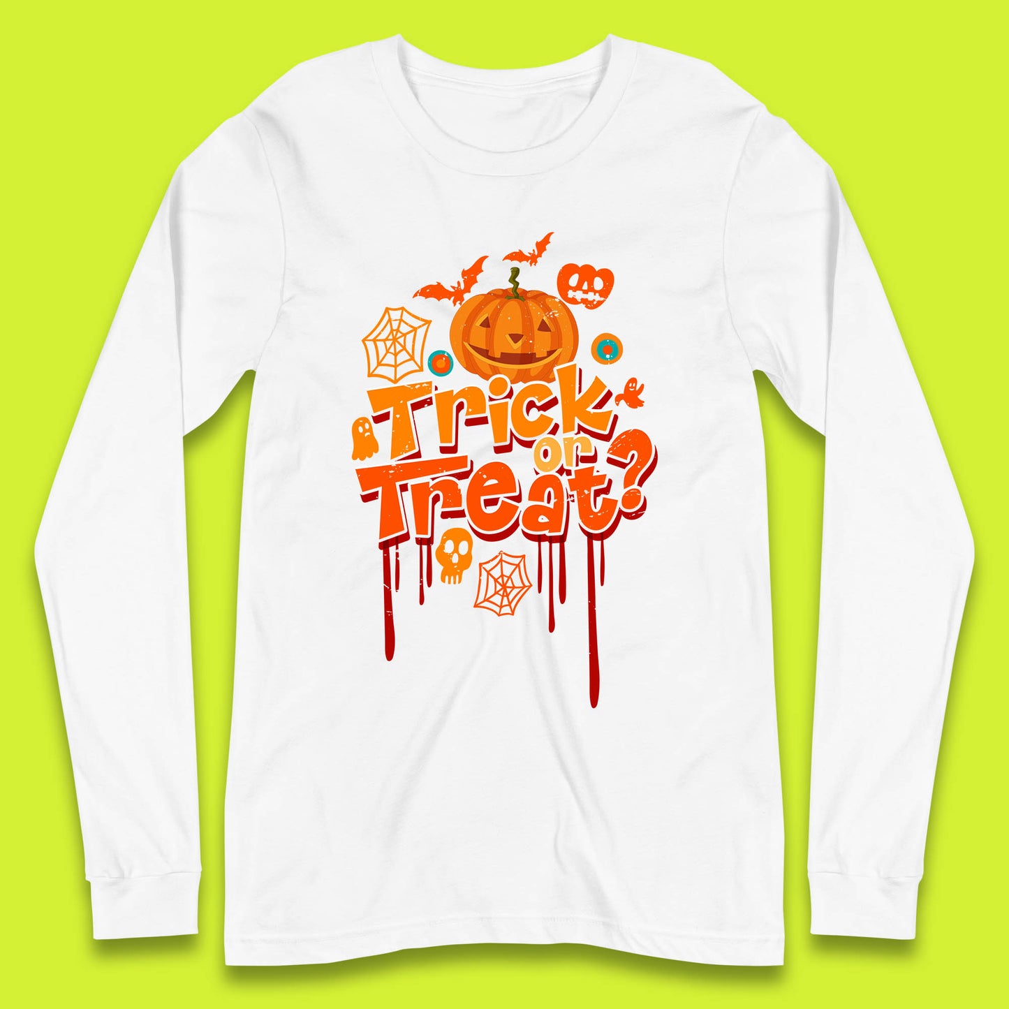 Trick Or Treat Halloween Pumpkin Blood Dripping Horror Scary Spooky Season Long Sleeve T Shirt