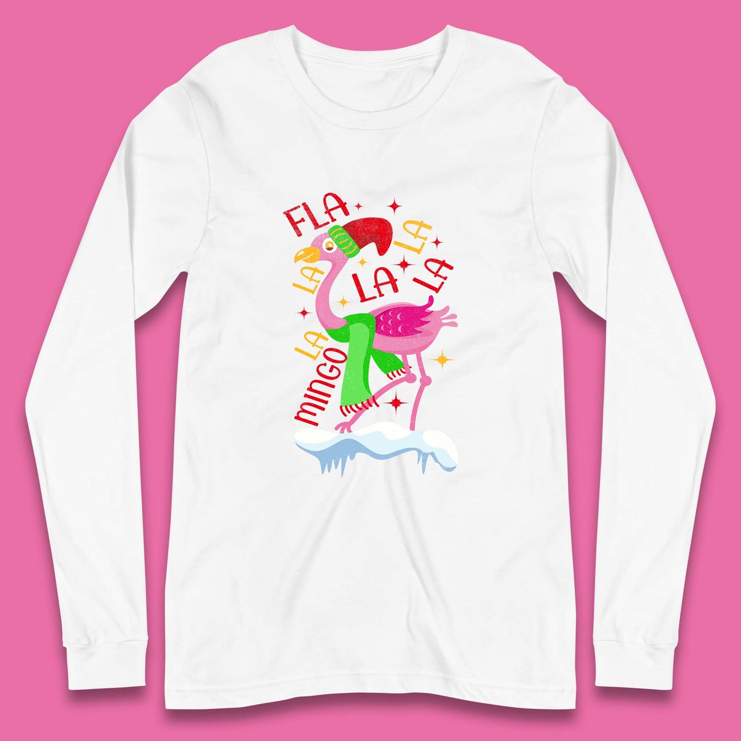 pink flamingo christmas long sleeve t shirt