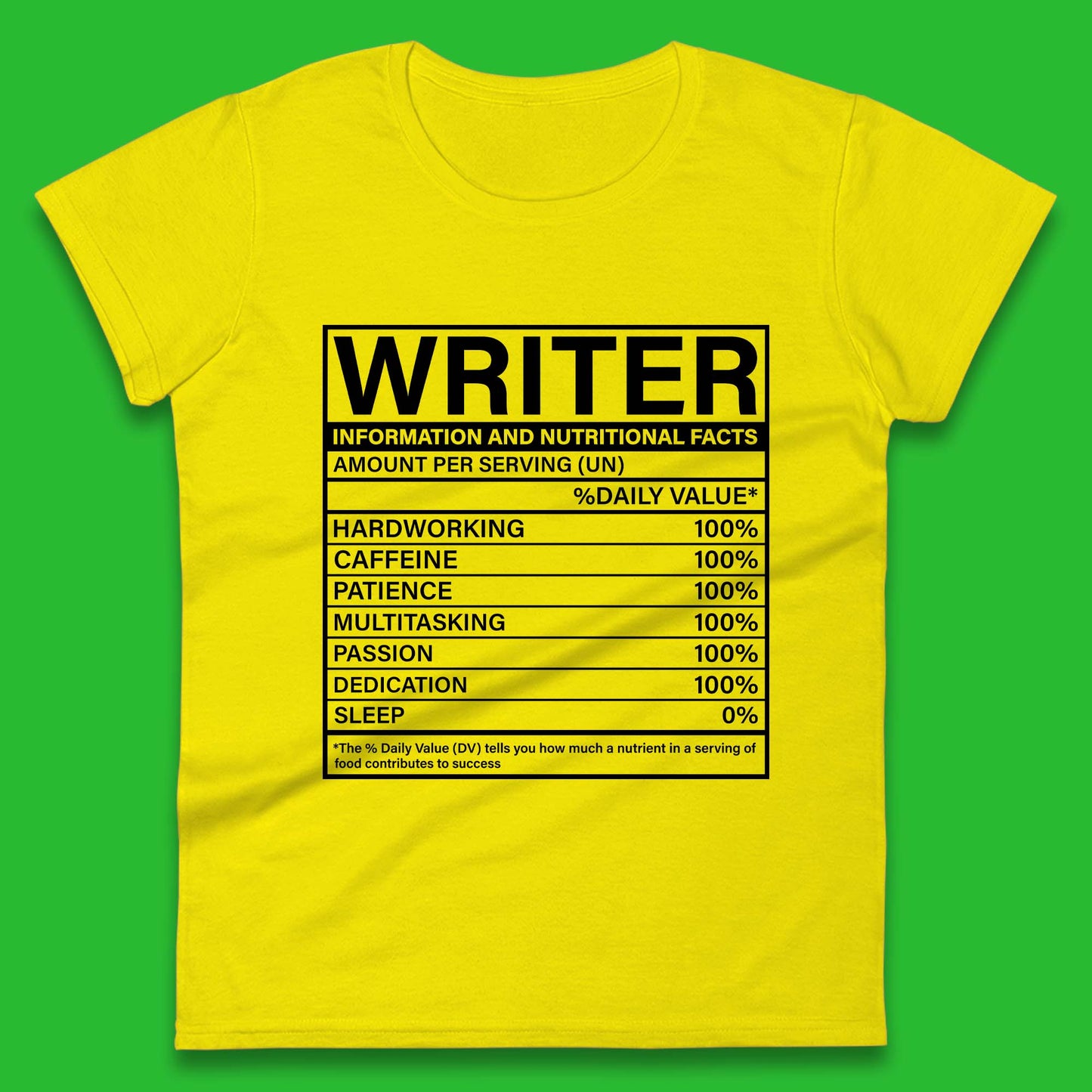 Writer Nutritional Facts Womens T-Shirt
