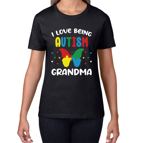 I Love Being Autism Grandma Autism Awareness Month Butterfly Puzzle Piece Autism Grandmother Womens Tee Top