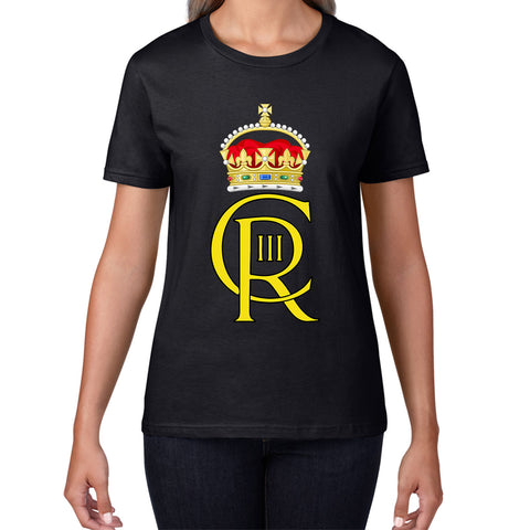Royal Cypher King Charles III Coronation CR III Ruling Monarch Of Uk Royal Crown Great Britain Womens Tee Top