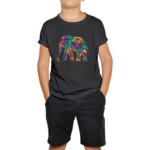 Autism Awareness Elephant word cloud Autism Elephant Autism Support Acceptance Kids T Shirt