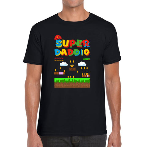 Super Daddio Daddy Super Mario Spoof Gamer Dad Mario Bros Super Dad Father's Day Game Series Mens Tee Top