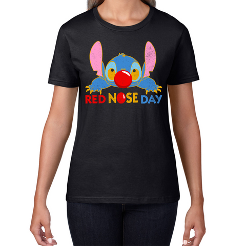 Disney Stitch Red Nose Day Ladies Top Ohana Red Nose Day Funny Ladies T Shirt. 50% Goes To Charity