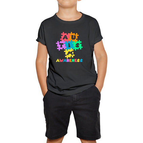 Autism Awareness Jigsaw Puzzle Pieces Autism Support Acceptance Autistic Pride Autism Month Kids T Shirt