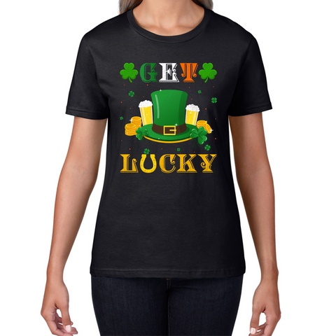 Happy St Patrick's Day Leprechaun Hat Get Lucky Funny St Patricks Day Celebrations Irish Festival Womens Tee Top