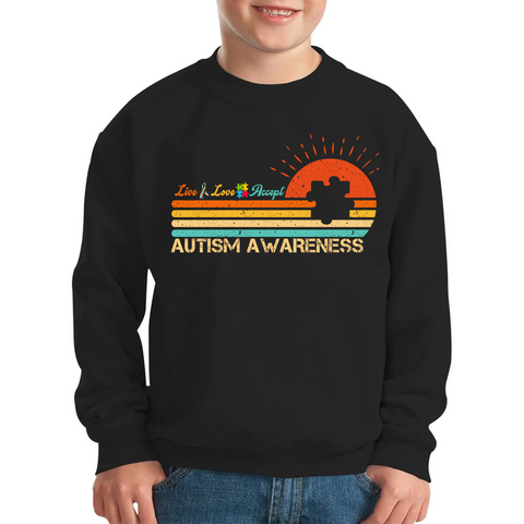 Live Love Accept Vintage Retro Autism Awareness Kids Sweatshirt