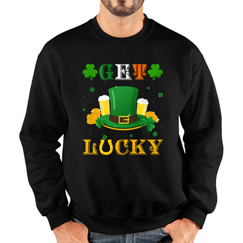 Happy St Patrick's Day Leprechaun Hat Get Lucky Funny St Patricks Day Celebrations Irish Festival Unisex Sweatshirt