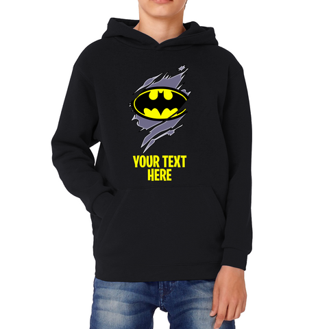 Personalised Your Text Batman Logo Hoodie DC Comics Superhero Birthday Gifts Kids Hoodie
